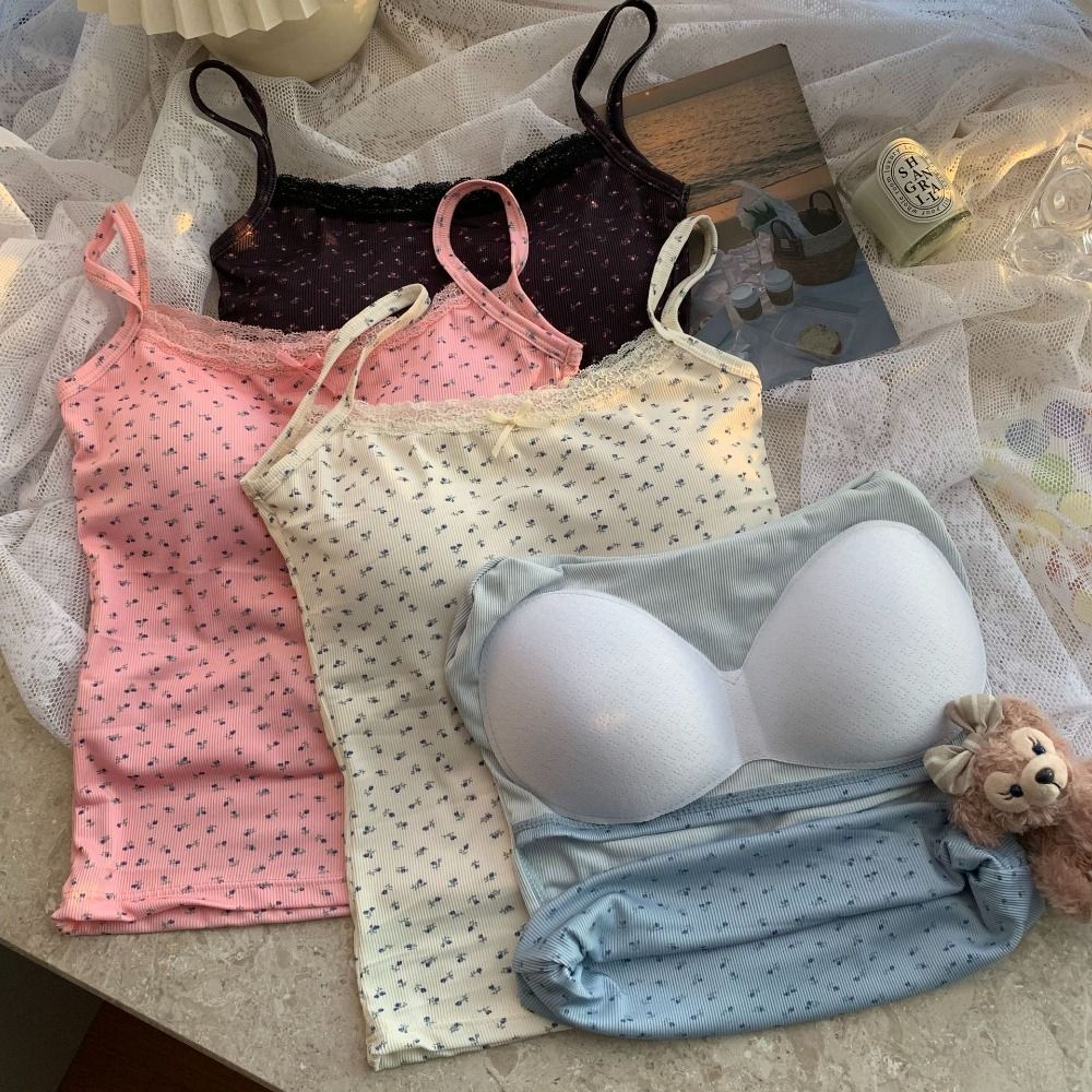 Débardeur élégant en dentelle imprimé floral, Slim, Sexy, haut à fleurs, taille unique, printemps, Y2K, 2024