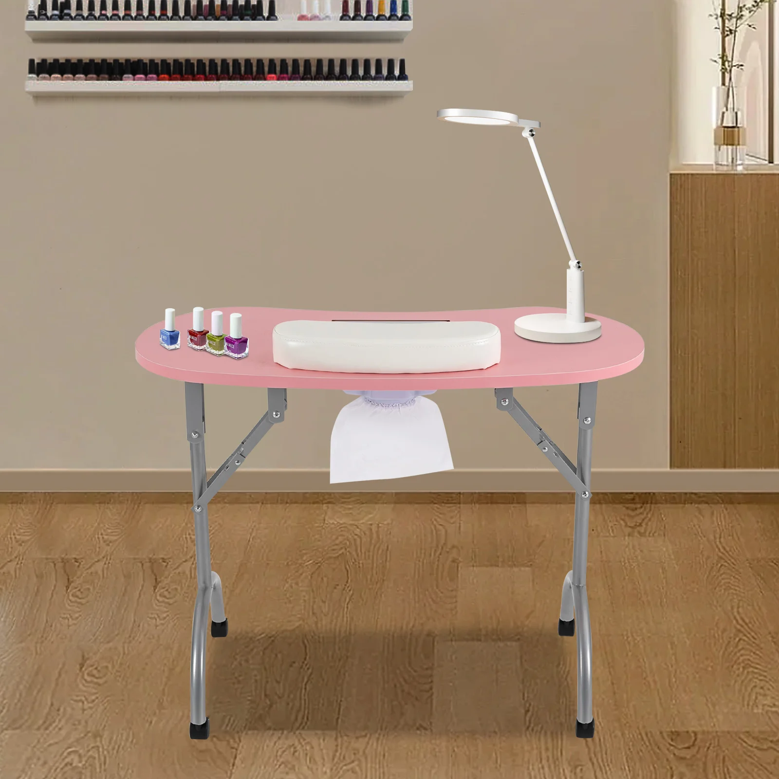 Mesa de unhas dobrável com rodas multifuncional mesa de manicure portátil, mesa de MDF para famílias, salões de unhas