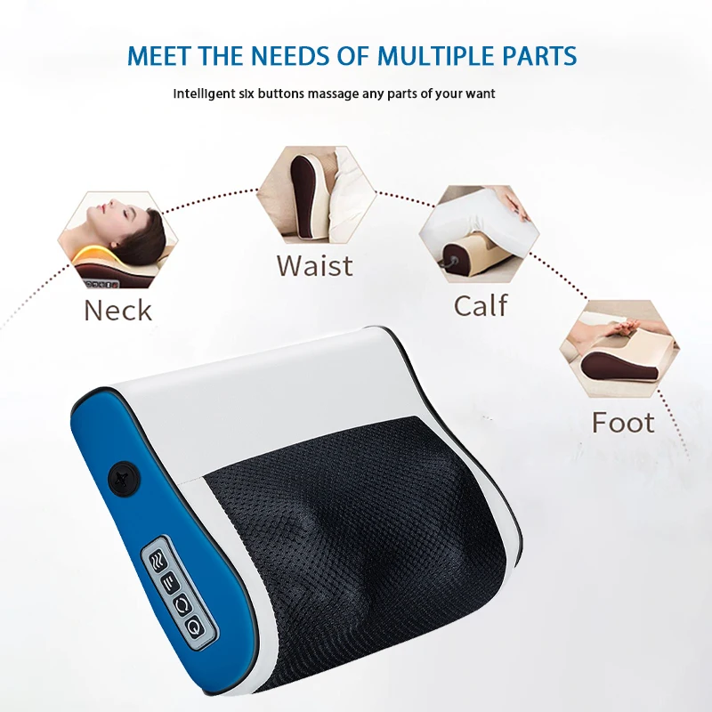 Massageador multifuncional de pescoço e ombros, uma ferramenta doméstica para amassar pescoço e costas com 6 funções de massagem com compressa quente ajustável