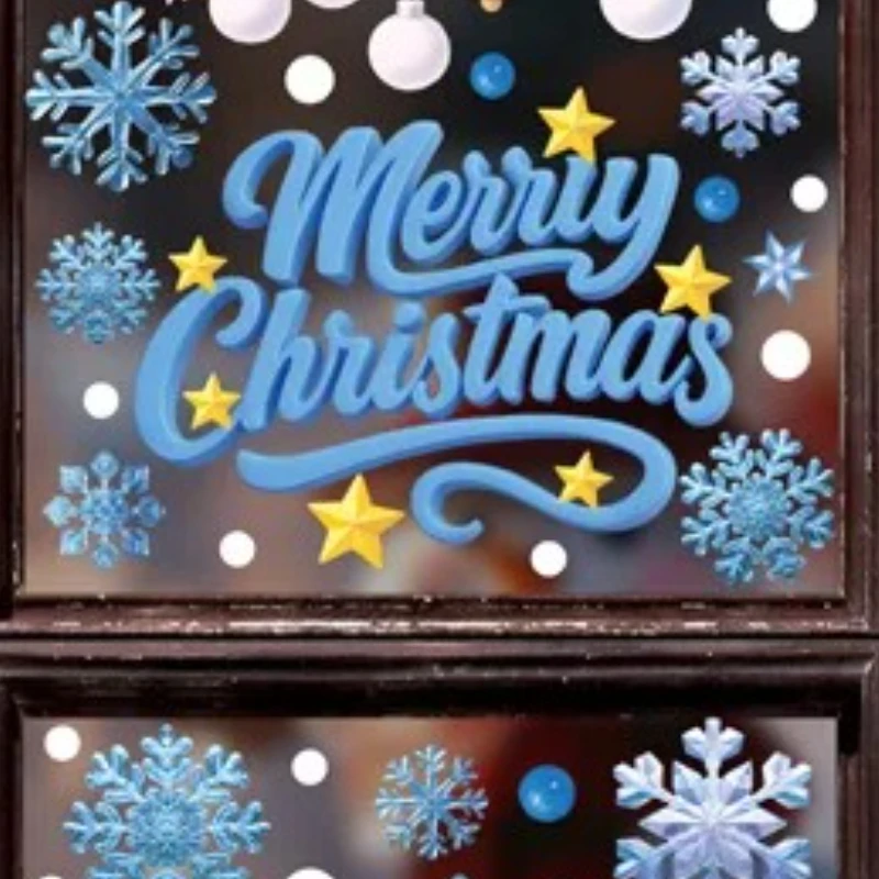 Santa Claus Stickers Blue Snowman Window Decorations Glass Static Stickers Christmas Decorations Snowflake Window Stickers