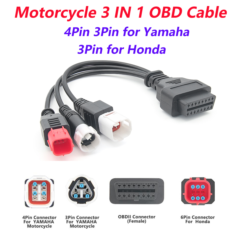 Motorfiets Diagnostische Kabel Voor Yamaha 3Pin 4Pin Voor Honda 6PIN 3IN1 3 IN 1 Motor OBD 2 Verlengkabel OBD2 Connector