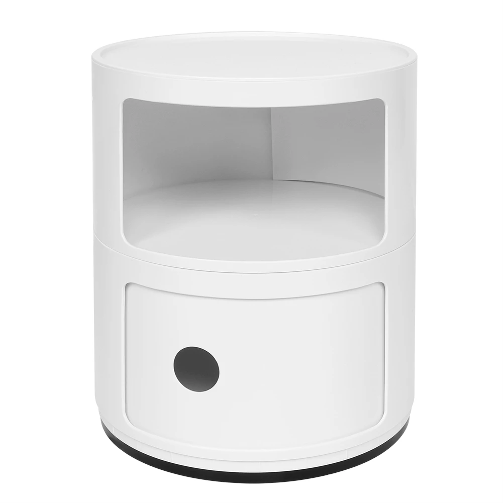 Comodino moderno a 2 strati Comodino laterale per camera da letto Unità portaoggetti rotonda multifunzionale Tavolini portaoggetti