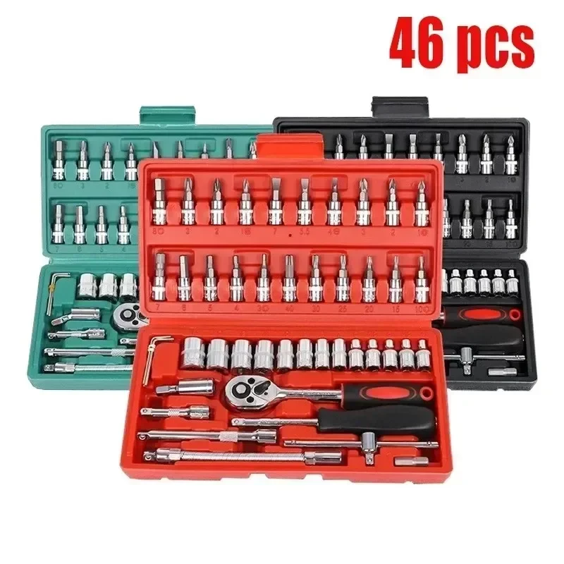 Kit de herramientas mecánicas de 53/46 piezas de 1/4 pulgadas con extensión de Kit de destornillador de trinquete de liberación rápida para uso Manual en automóviles Amagi