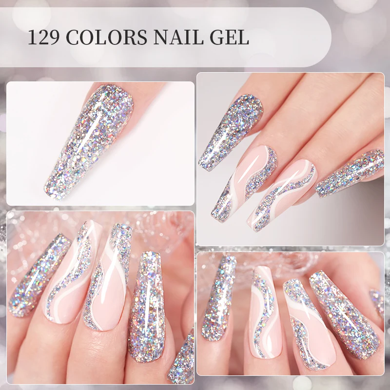 LILYCUTE Glitter Sequins เจลเล็บเงาฤดูใบไม้ผลิฤดูร้อนสีกึ่งถาวร UV เจล Soak Off สําหรับเล็บเคลือบเงา