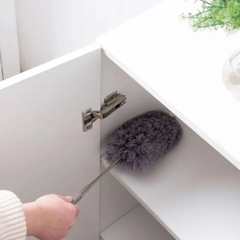 Retractable Duster สแตนเลสยาวแปรงปัดฝุ่นรถเครื่องมือทําความสะอาดในครัวเรือนไมโครไฟเบอร์ฝุ่นไก่ Feather
