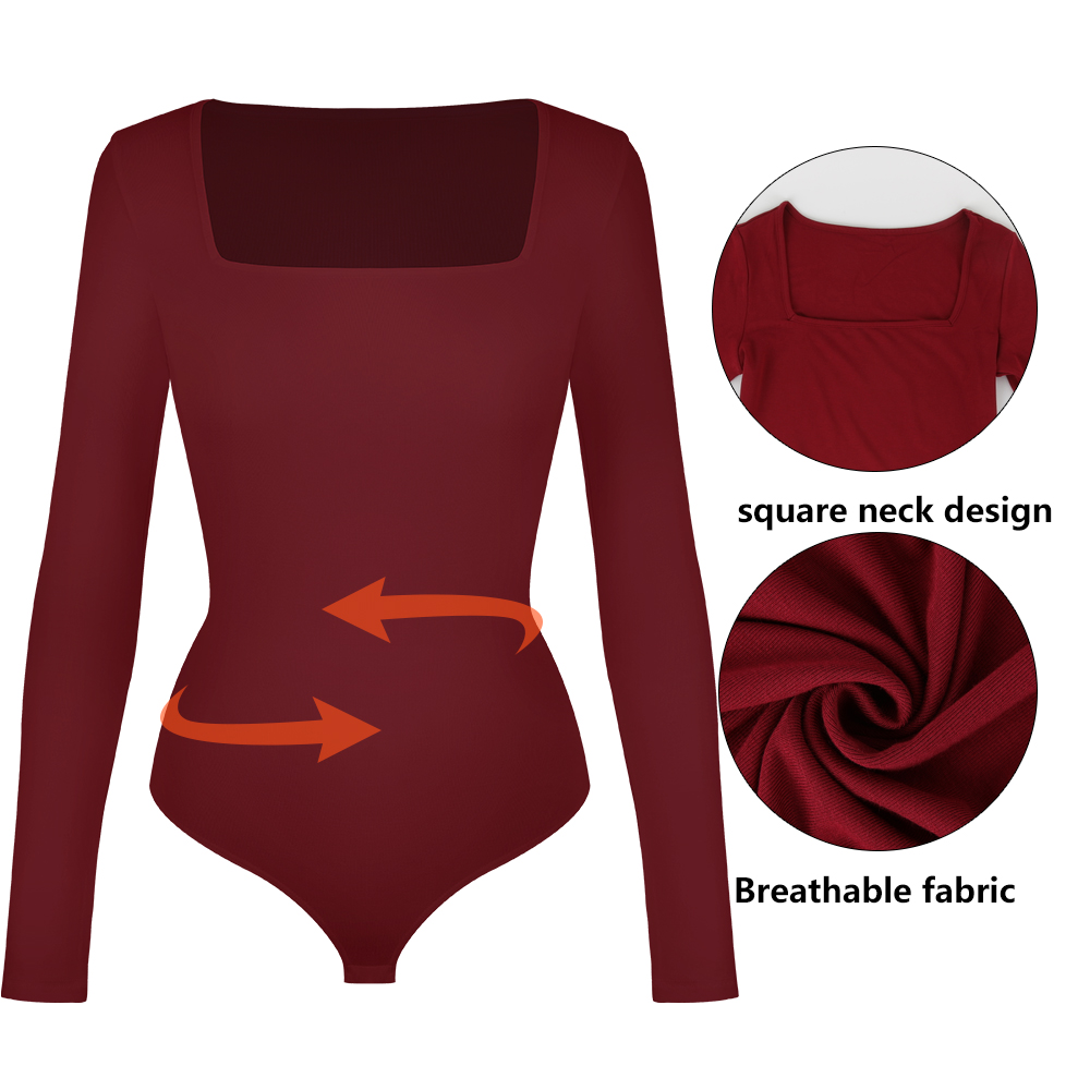 Женское боди с квадратным вырезом и длинными рукавами