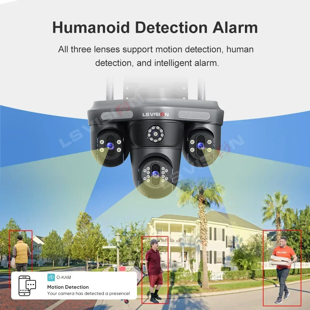 LS VISION 15MP Three Screens WiFi IP Camera Wireless Outdoor Three Lens PTZ 2-Way Audio Human Auto Tracking Surveillance Cameras
