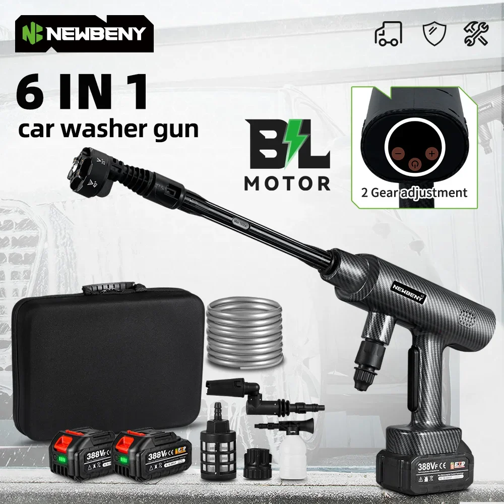 NEWBENY 200 бар 6 в 1 бесщеточный пистолет для мойки автомобилей высокого давления 2 шестерни инструмент для очистки сада и орошения для аккумуляторного штифта Makita