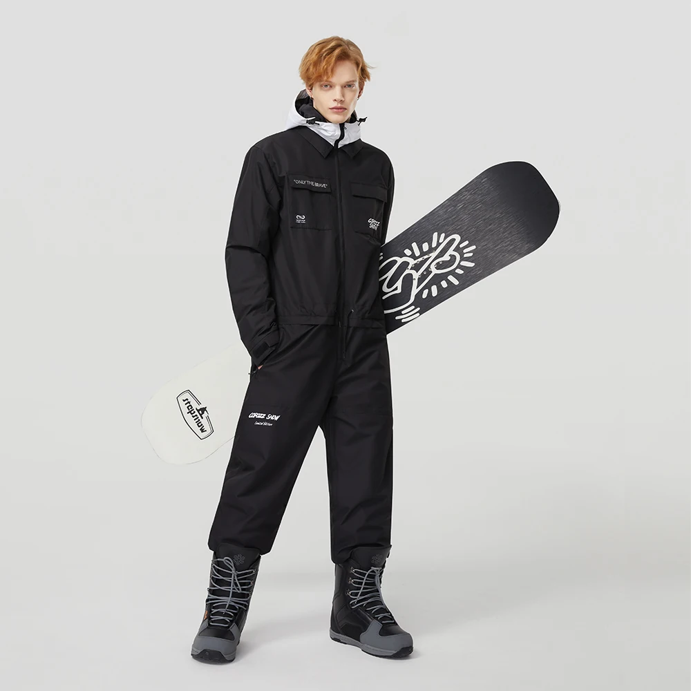 Macacão de esqui de uma peça grosso das mulheres dos homens esportes ao ar livre jaqueta de snowboard quente terno de salto à prova dwaterproof água roupas de inverno macacão com capuz