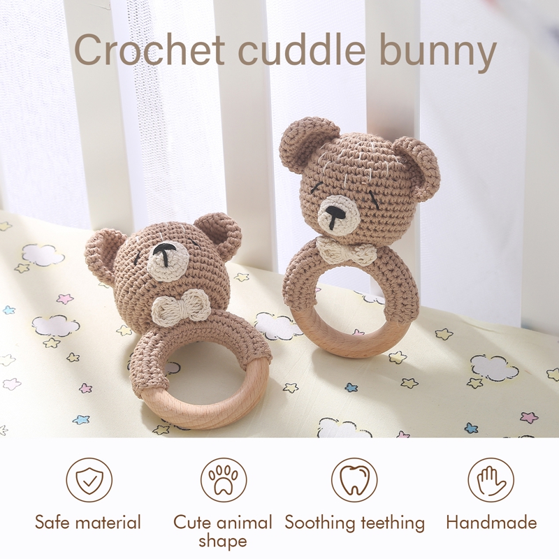 1pc Baby Rattles Crochet Bunny Rattle Toy Wood Ring Baby Teether Rodent Baby Gym Mobile Rattles Newborn Educational Toys Gifts