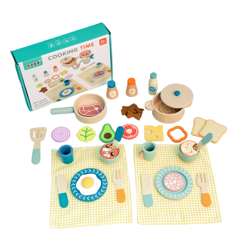 Brinquedos de cozinha de simulação de madeira para crianças, brinquedos educativos para educação infantil, panelas panela cozinhar fingir jogar, comida, dramatização