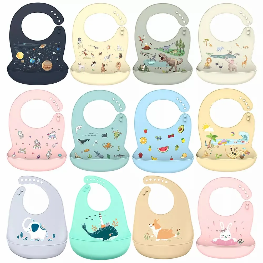 Babador de silicone babi à prova d'água, babador de banana para gotejamento de saliva, desenho animado, alimentação para recém-nascidos, aventais comestíveis macios, cachecol ajustável para bebês