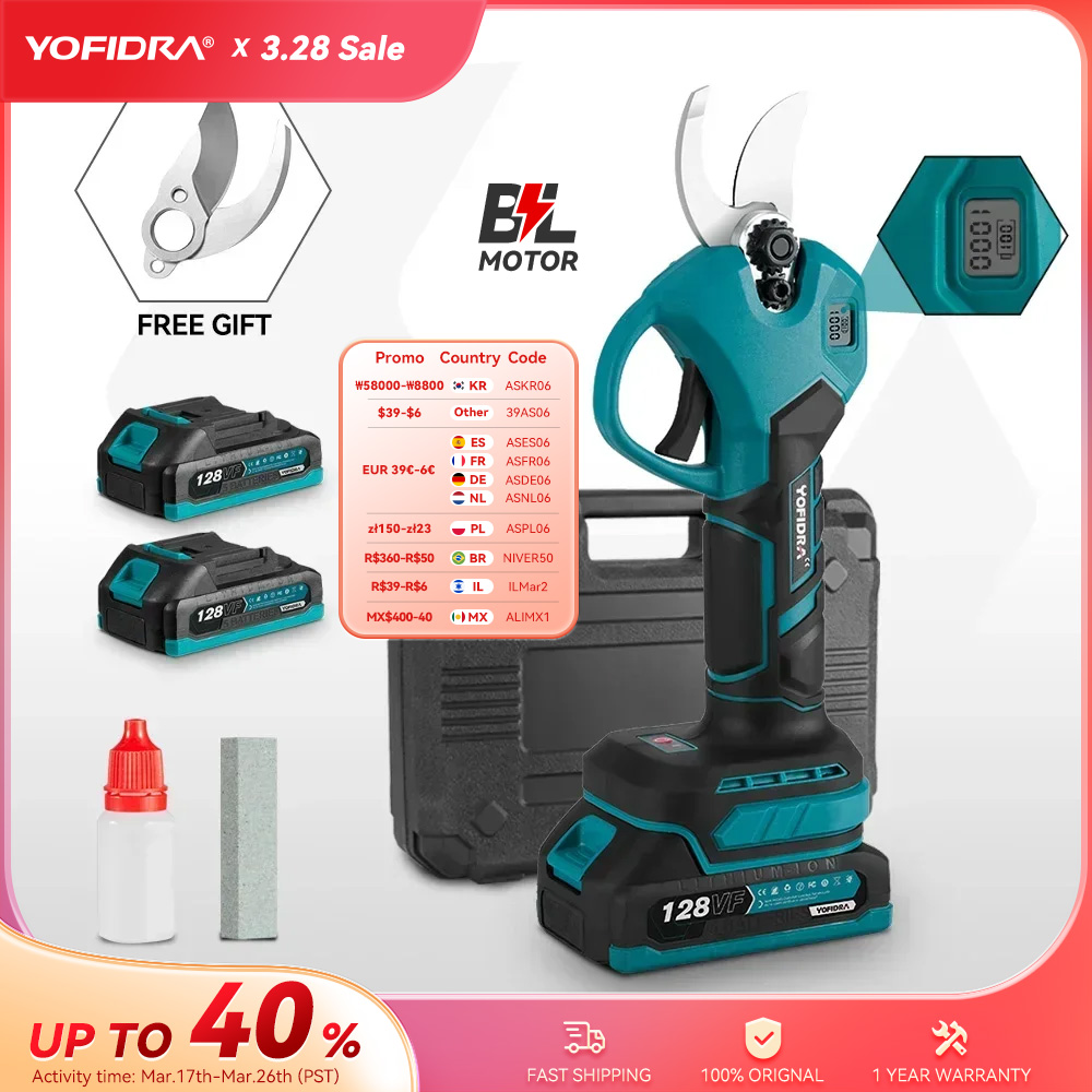 Yofidra podador elétrico sem escova tesoura de poda 30mm recarregável tesoura árvore frutífera jardim ferramentas elétricas para makita 18v bateria
