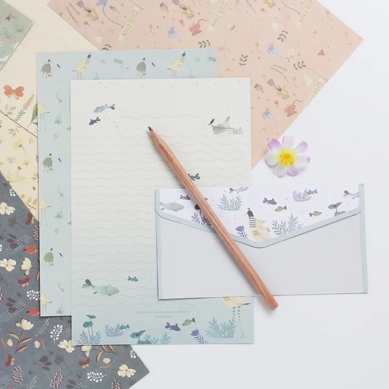 Conjunto de envelopes para cartas, 9 peças, cartão postal, festa de casamento, convite, capa, almofadas de papel, papelaria coreano, escritório