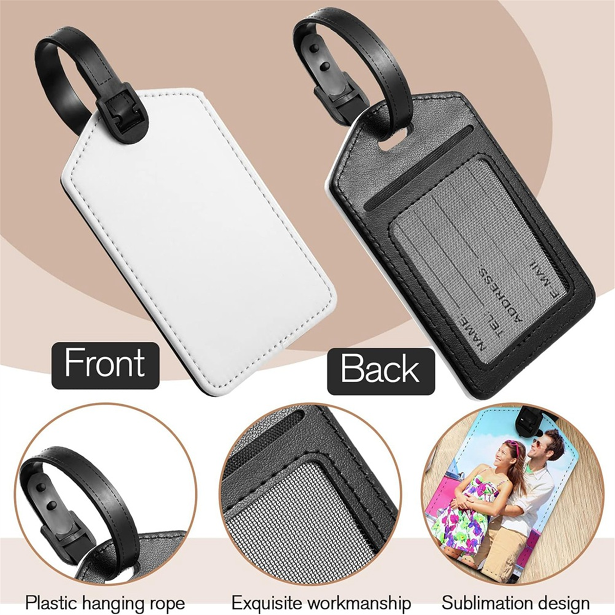 BABQ 昇華荷物タグ白熱伝達 PU レザー名札空白のスーツケースタグ旅行ビジネス ID カードホルダー