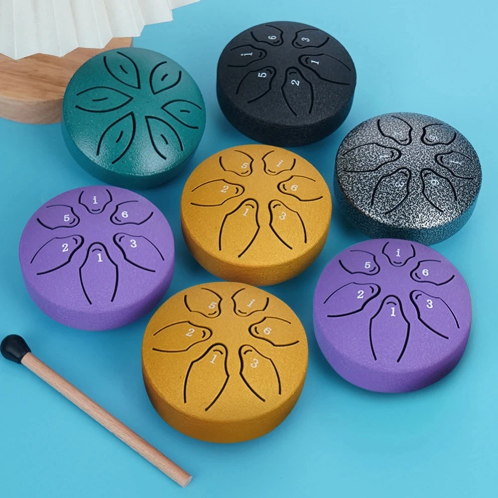 Tambor de língua de aço portátil tambor de chuva mão pan tambor instrumentos musicais de percussão 3 Polegada 6 notas para yoga meditação brinquedo musical