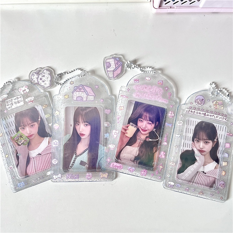 2PC かわいい家 3 インチ Kpop フォトカードホルダー PVC クリアフォトカードホルダーバッグペンダント学校文具