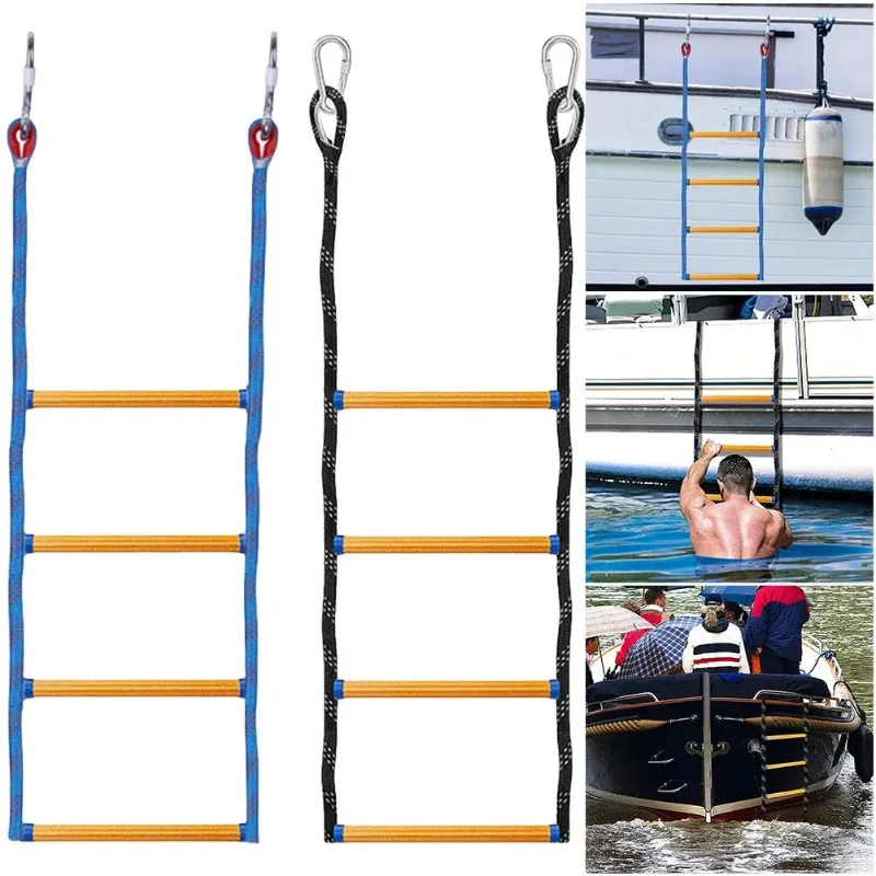 4 Step Marine Rope Ladder Folding Portable Rope Boarding Ladder Swim Ladder for Inflatable Boat Kayak Motorboat Canoeing