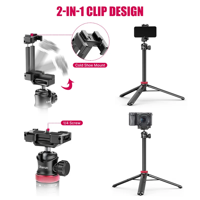 Ulanzi MT-44 trípode extensible para transmisión de vivo Vlog con soporte de montaje para teléfono 42 pulgadas para cámara DSlR SLR GoproSmartphone