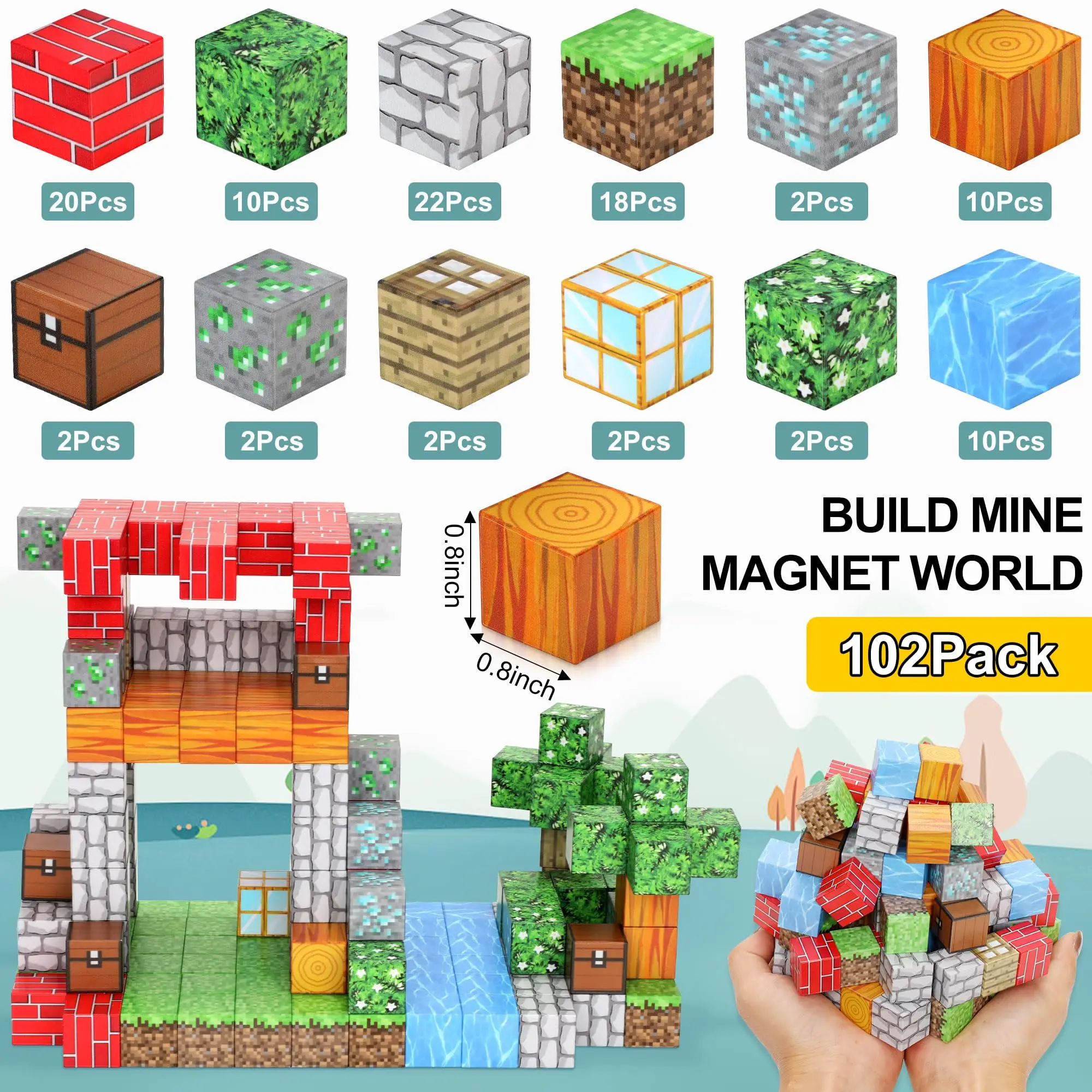 Magnetische blokken |   102 STKS Magneet Bouwkubus Spel, Constructies Speelgoed voor Jongens & Meisjes Leeftijd 3-4, 5 6 7 8 9 10, STEM M