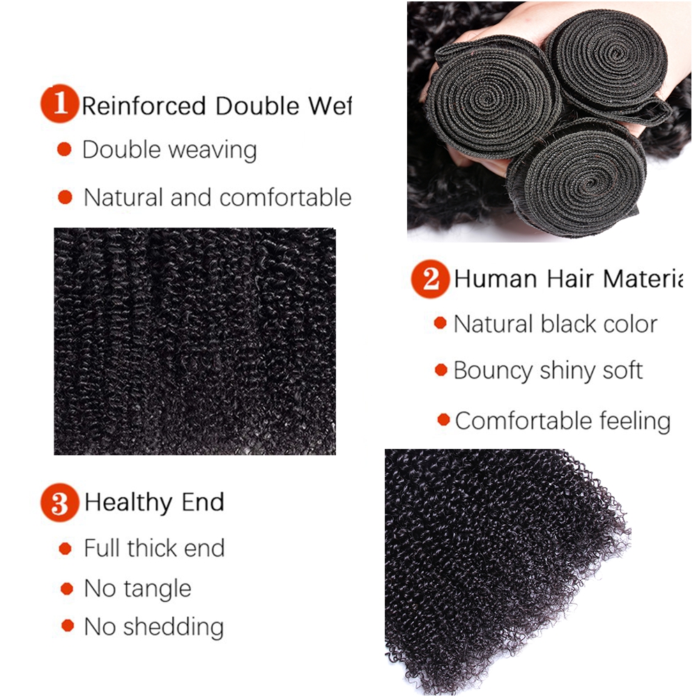 Mechones de cabello humano rizado Afro mongol, cabello humano Afro rizado a granel, mechones de cabello virgen sin procesar para mujeres, negro Natural