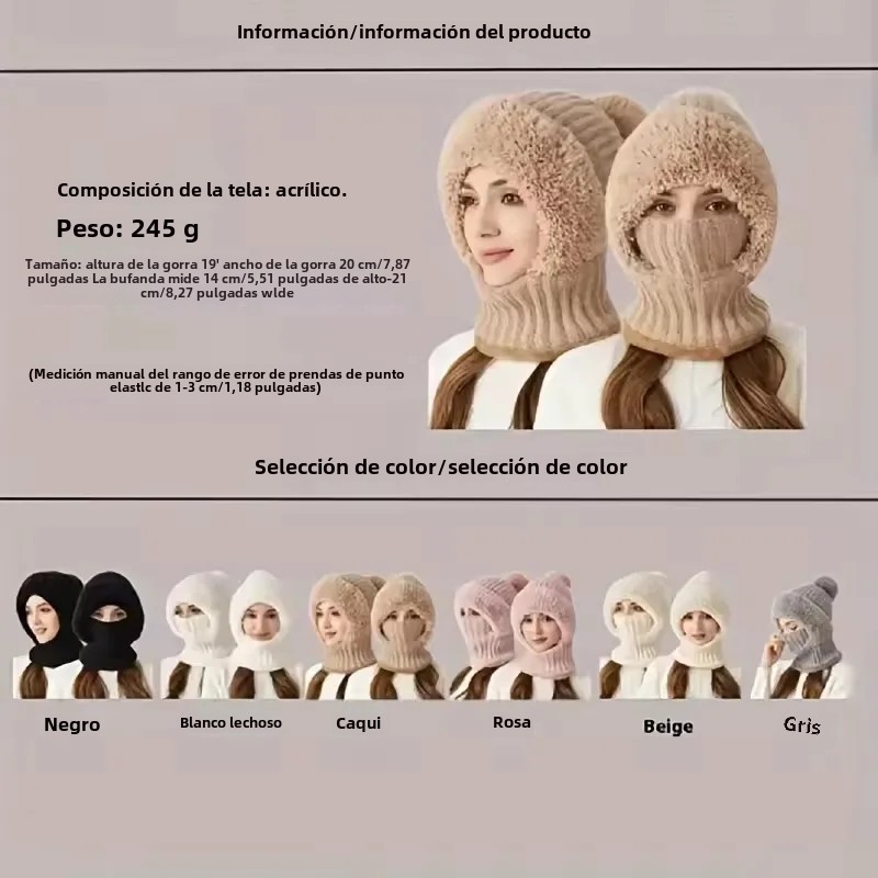 Gorro de pasamontañas cálido para invierno, mascarilla facial de felpa tejida térmica, calentador de cuello con capucha para caminata al aire libre, ciclismo, gorra a prueba de frío