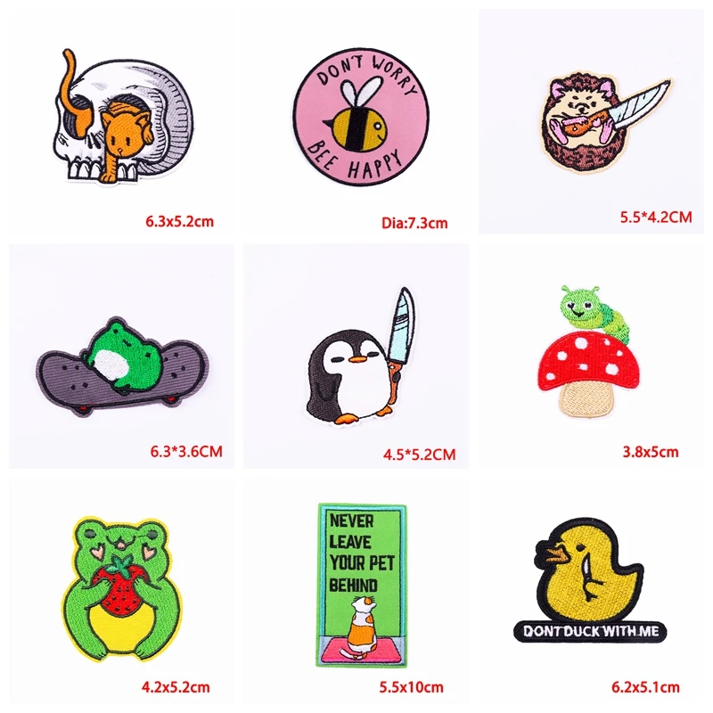 10PCS kartun hewan Patch menjahit pakaian termoadhesif Patch pada pakaian katak kucing Embroidey Patch besi pada Patch untuk pakaian