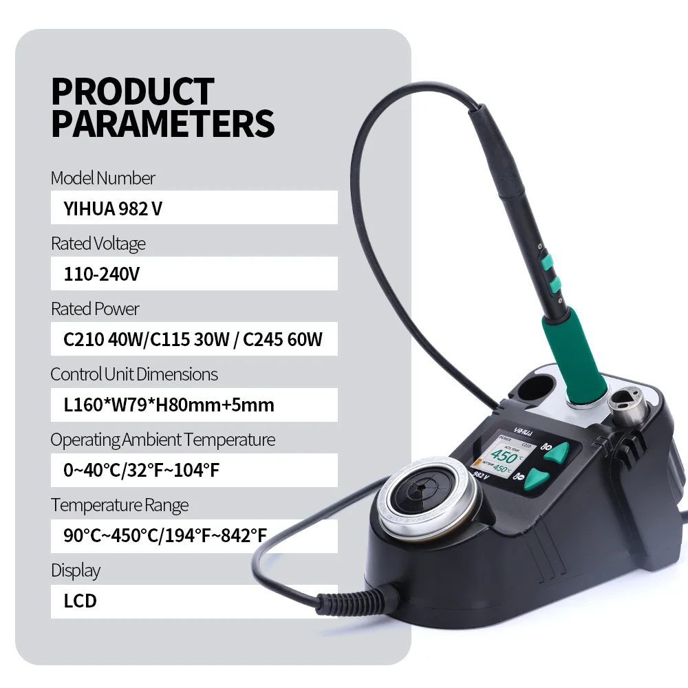 YIHUA 982-V Precision Solder Station with Fast Heating Micro Fine Tip C210 Soldering Iron Remote Control Handle