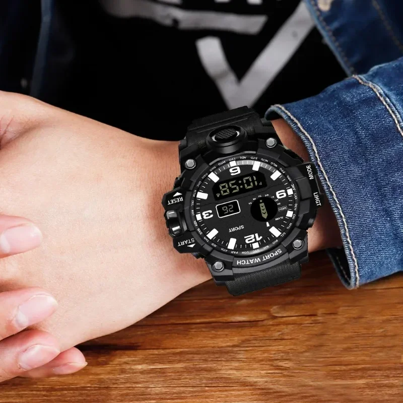 Reloj de pulsera electrónico deportivo a la moda para Hombre, Esfera Grande, multifuncional, resistente al agua, luminoso, para estudiantes, Reloj para Hombre