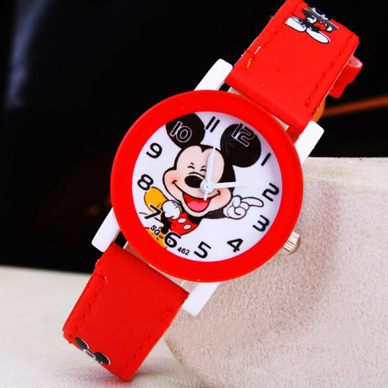 นาฬิกาการ์ตูนนักเรียนเด็กน่ารัก Mickey Mouse นาฬิกาเด็กชายหญิง Pu หนังนาฬิกาข้อมือควอตซ์นาฬิกาของขวัญวันเกิด