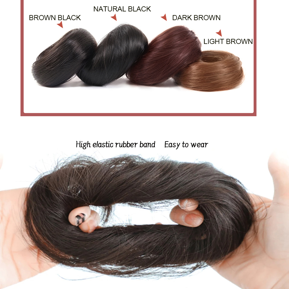 Moño sintético, banda de goma elástica, moño de pelo falso, Clip en extensión de cola de pelo, pieza de cabello Updo, cola de caballo para mujer