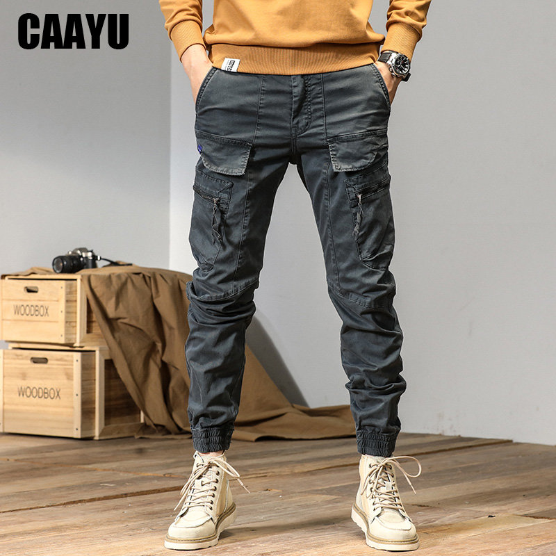 Caayu joggers calças de carga dos homens casuais y2k multi-bolso calças masculinas moletom streetwear techwear pista tática calças cinza