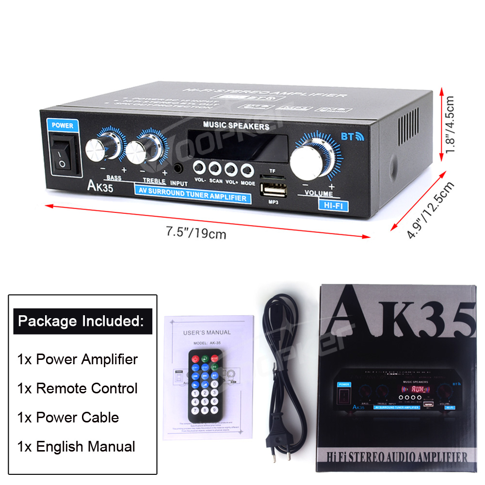 Woopker AK35 800W amplificadores digitales para el hogar 100-240V 12V potencia de Audio de graves Bluetooth AMP Hifi FM altavoces subwoofer