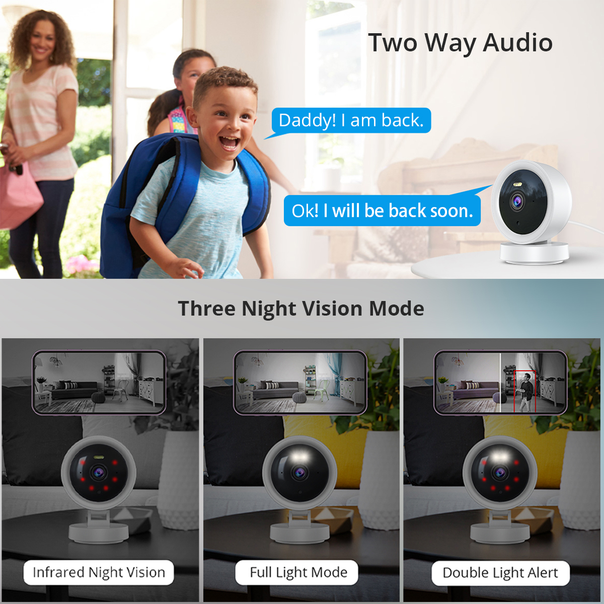 Cámara de vigilancia IP con WiFi de 1080P, Monitor de seguridad para bebés, Audio y vídeo CCTV de 2MP, visión nocturna en Color, detección IA, Mini cámara iCSee