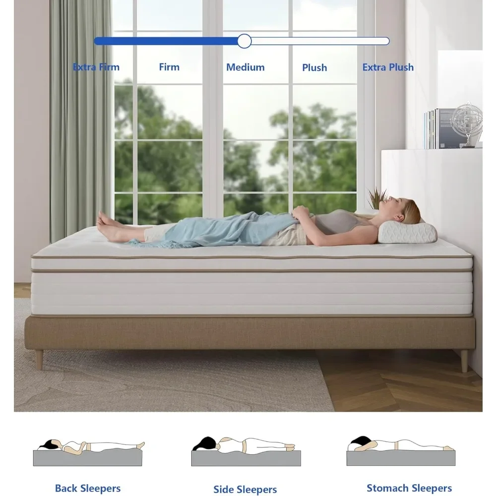 Full Size Mattress, 12 Inch White Full Mattress in a Box, Memory Foam Individually Pocket Coils for Pain Relief,Sweet Sleep