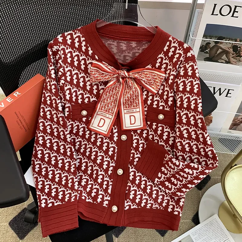 2024 nova primavera outono camisola jaqueta feminina design moda malha cardigan casaco vermelho rosa preto cinza malhas topos feminino