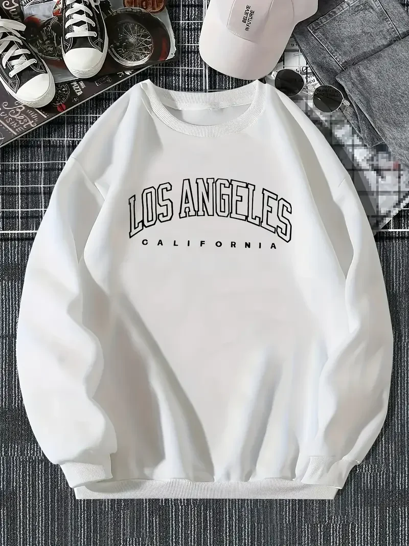 Sudadera con capucha con estampado de Los Ángeles, sudadera de manga larga con cuello redondo, jerséis informales, sudadera para invierno y otoño, ropa de mujer