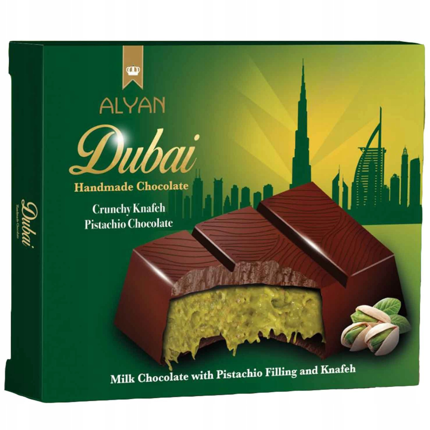 Czekolada dubajska ALYAN Dubai Mleczna z nadzieniem pistacjowym 100g