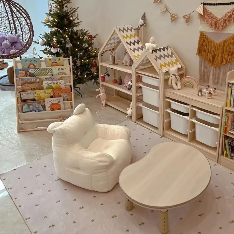 Mini sofá bonito de tela de lana de cordero, sofá perezoso de algodón y lino, muebles de habitación para niños, sofá extraíble y lavable