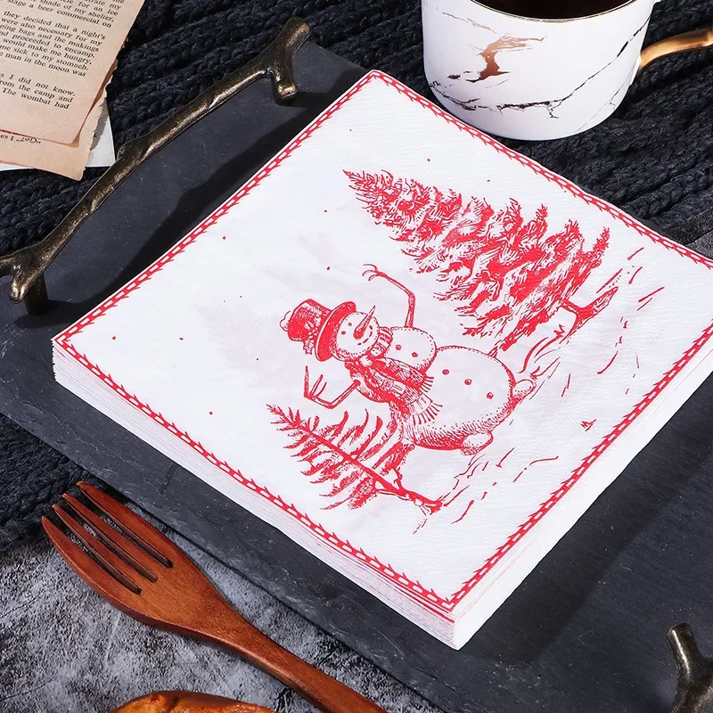 10/20 шт. 33 см 2-слойная красная рождественская елка Рождественский снеговик эскиз носовые платки украшение для вечеринки красочные бумажные салфетки с принтом