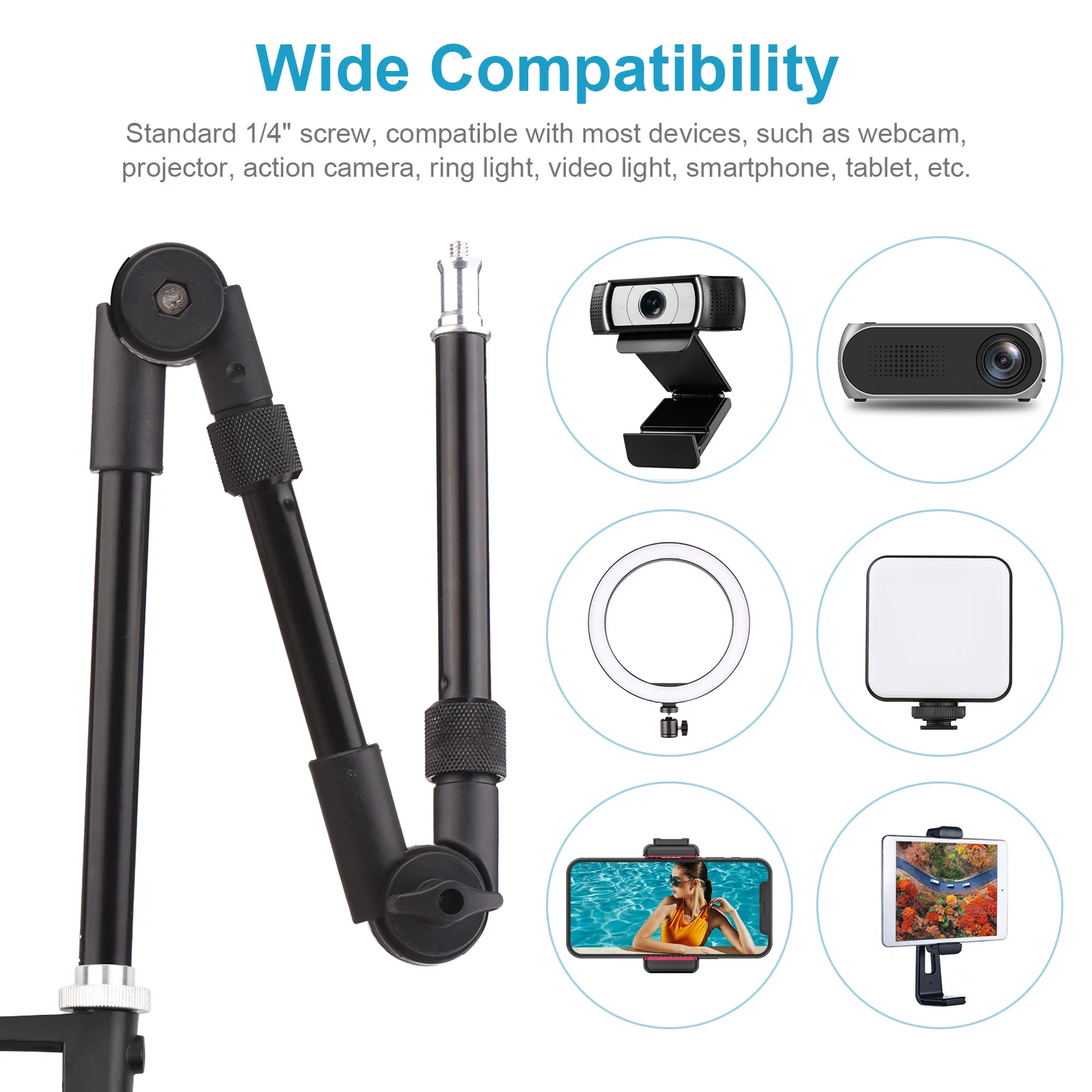 Andoer ST-01 Metallhalterung, flexibel, faltbar, Schreibtischhalterung, Kugelkopf-Adapter für Fülllicht, LED-Ringlicht, Kamera, Smartphone