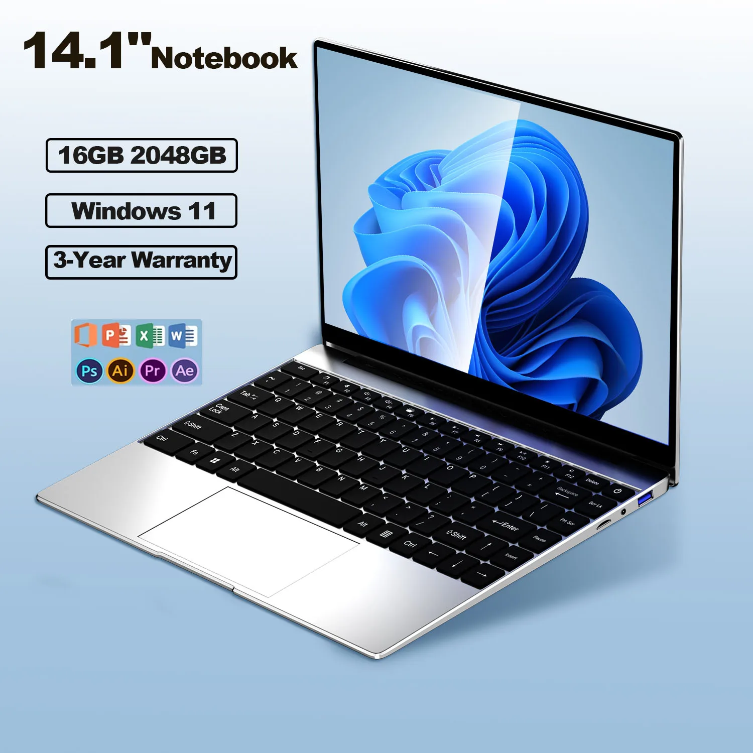 LENO 14.1" Ultra Slim Laptop 16GB RAM 2TB SSD Windows 11 Intel N3700 Notebook Gamer 1920*1080  Display Office Study Computer PC