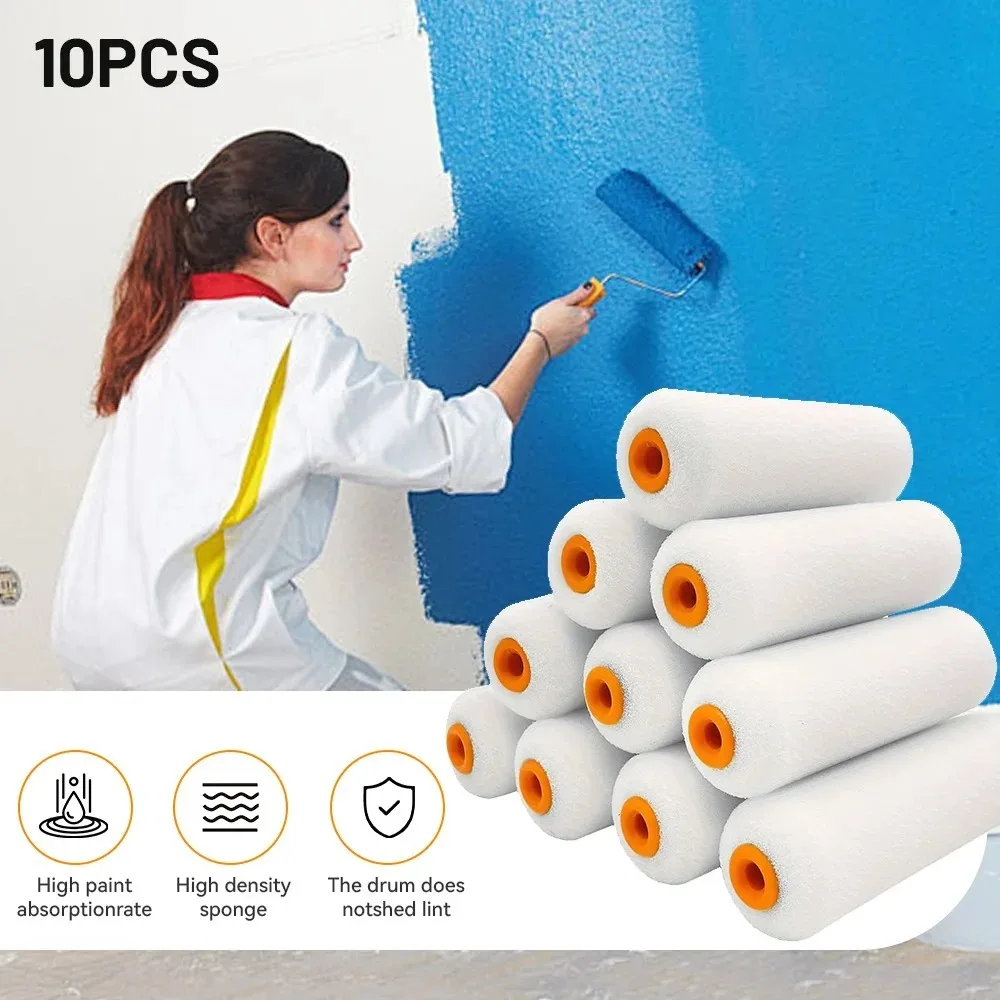 Mini manchons de rouleau de peinture en mousse blanche Durable, 100mm, 10 pièces, ensembles d'art, fournitures de peinture
