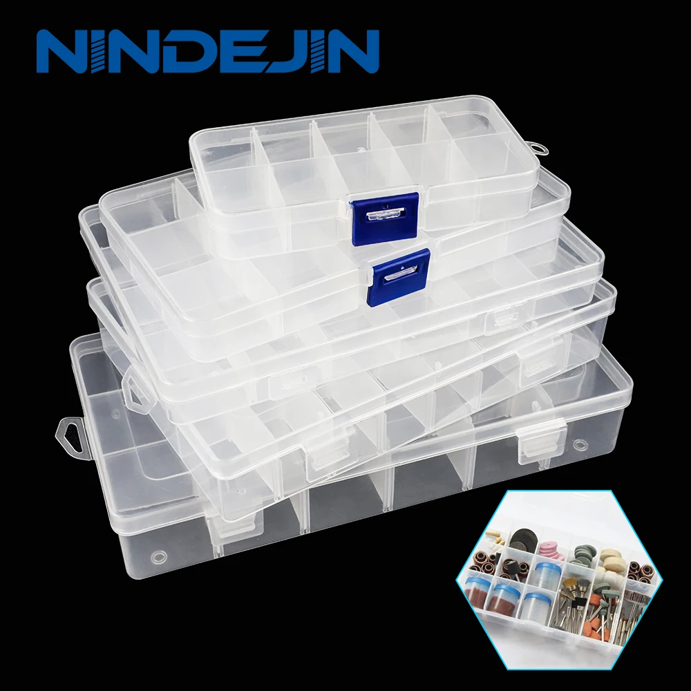 NINDEJIN Hộp Nhựa 10-24 Lưới Hộp Đựng Trang Sức Người Tổ Chức Thân Thiện Với Môi Trường Nhựa PP Trong Suốt Jewellry Vít Hộp Viên Chìa Khóa Đồng lưu Trữ
