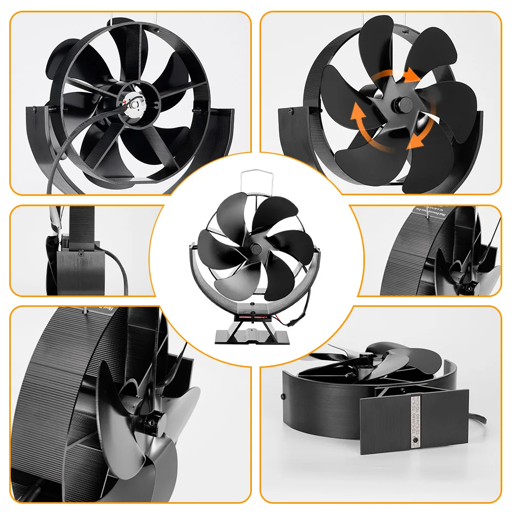 Wärmebetriebener Ofenventilator mit 6 Flügeln, 360° drehbarer Kaminventilator, Holzbrenner, Öko-Ventilator, leiser, effizienter Ofenventilator mit Wärmeverteilung