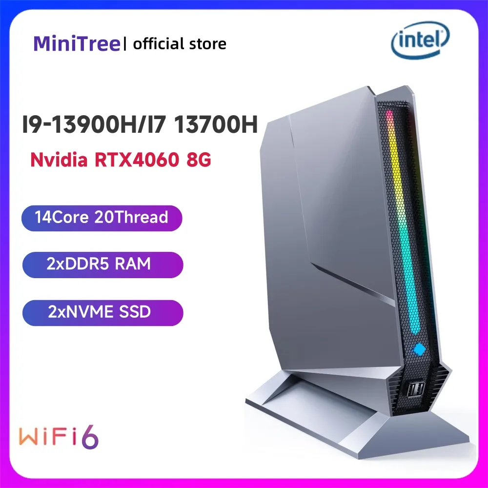 Nvidia RTX4060 GDDR6 8G Desktop Mini Gaming Computer Core i9-13900H 13Th Gen Gamer Mini PC Windows11 Pro 64GB DDR5 2TB NVME PCIE
