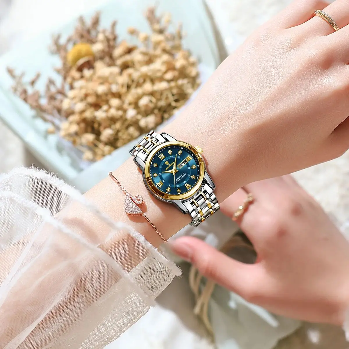 Reloj de pulsera POEDAGAR para mujer, reloj de cuarzo de lujo para mujer, resistente al agua, de acero inoxidable, luminoso, con fecha y semana, reloj de vestir para mujer