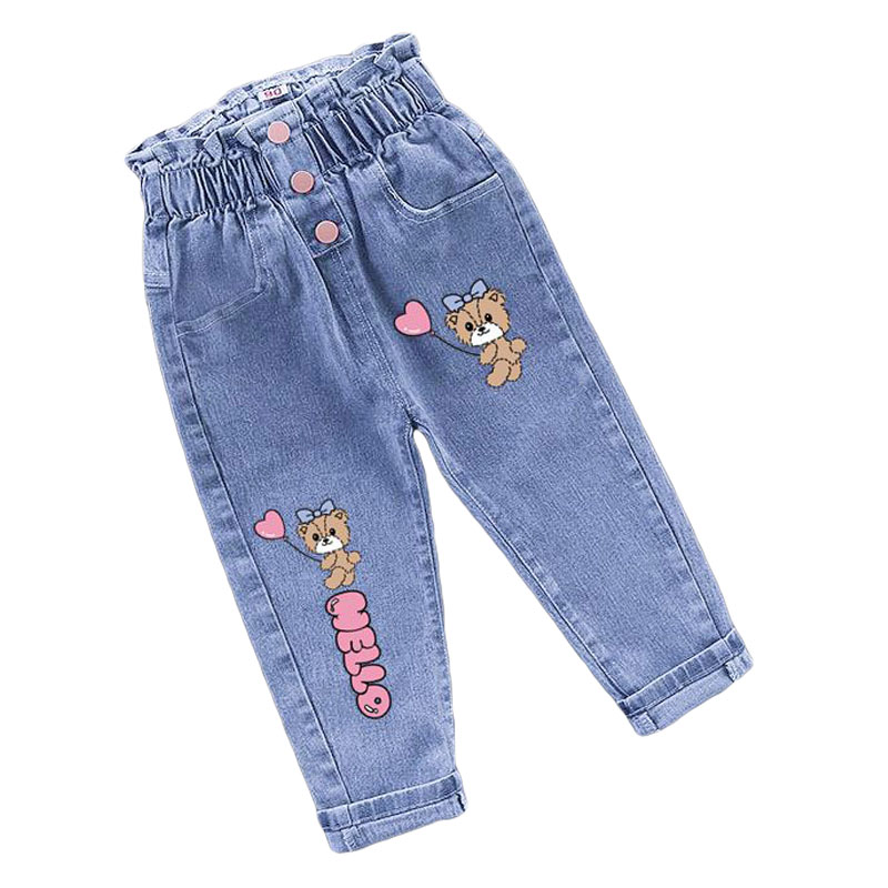Pantaloni invernali in denim peluche per neonate Pantaloni per bambini in peluche con stampa di farfalle per bambini Moda per il tempo libero Mantieni pantaloni caldi1-6Y
