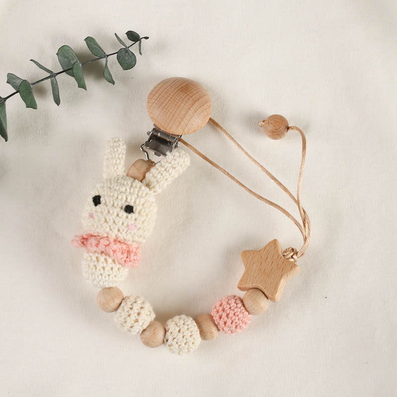ปรับแต่ง Baby Pacifier CHAIN โครเชต์กระต่าย Pacifier คลิป BPA ฟรีซิลิโคนลูกปัด Handmade ทารกพยาบาล Teething CHAIN