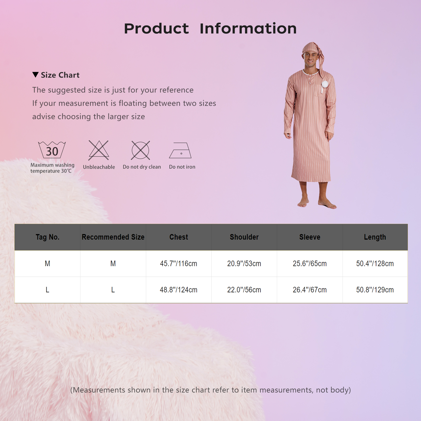 Sissy-Nachtwäsche für Herren, gestreifter Schlafmantel mit Hut, langärmelig, lange Robe und Pompom, verstellbare Schlafmütze, arabischer muslimischer Pyjama